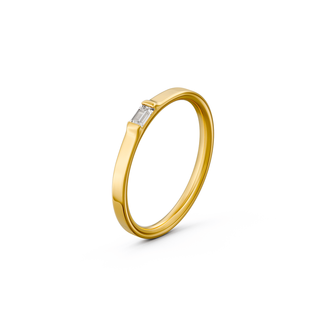 Yellow Gold Big Baguette-Cut Diamond Ring Wedding Band Engagement Ring