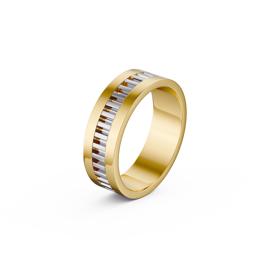 Yellow Gold Men's Two Tone Stair Ladder Ring