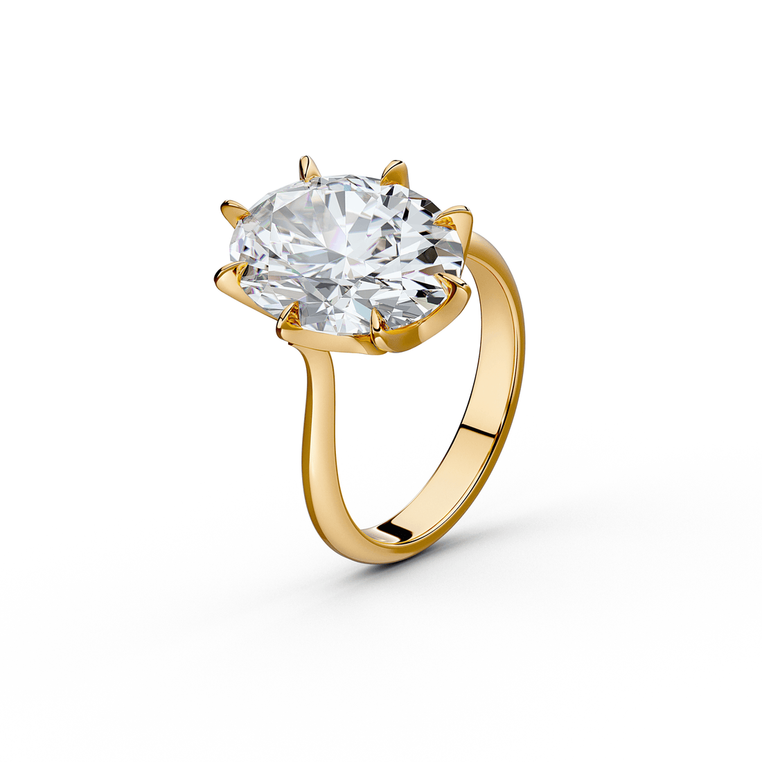 Yellow Gold Eight Prong Claw Oval Diamond Engagement Ring