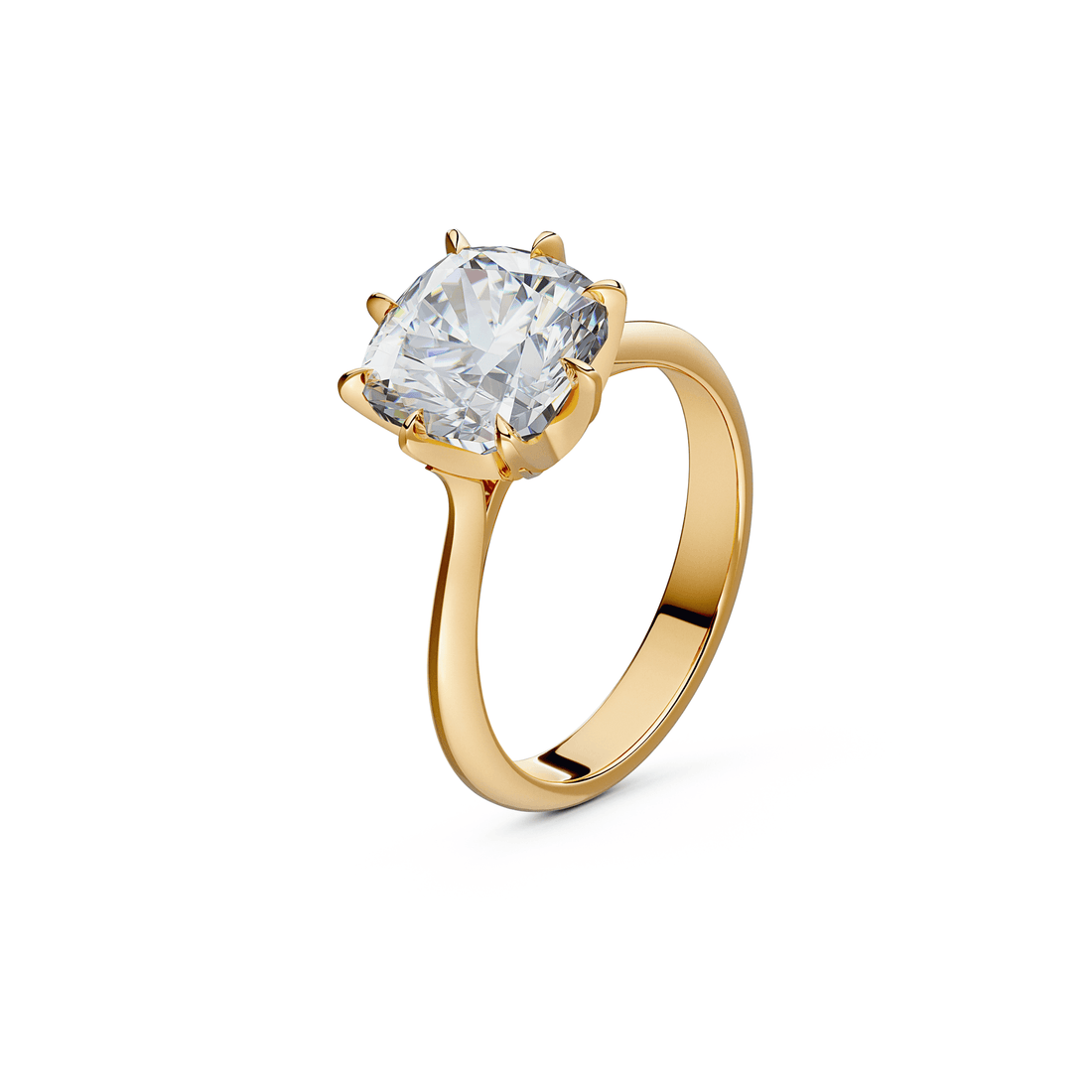 Yellow Gold Eight Prong Claw 3ct Cushion Cut Engagement Ring